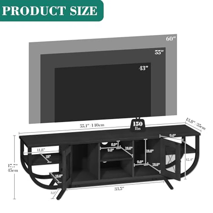 YITAHOME Industrielles TV-Schrank, TV Lowboard für Fernseher bis zu 55 Zoll mit LED-Beleuchtung,Wohnzimmer Fernsehschrank TV Board mit Offenen Stauraum (Schwarz, 140CM) – Bild 2