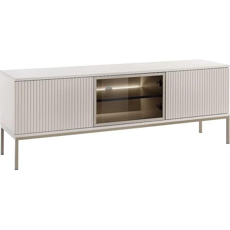 Vente-unique - OVILA TV Möbel Holz, PlatteGlas Beige - B 39 cm x H 56,2 cm x L 153,4 cm – Bild 2