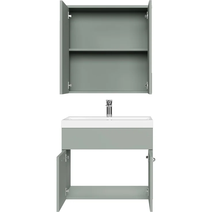 Badplaats Badmöbel Komplettset Montreal 60x35 cm Grün Matt - Badezimmermöbel mit Waschbecken und Spiegelschrank – Bild 2