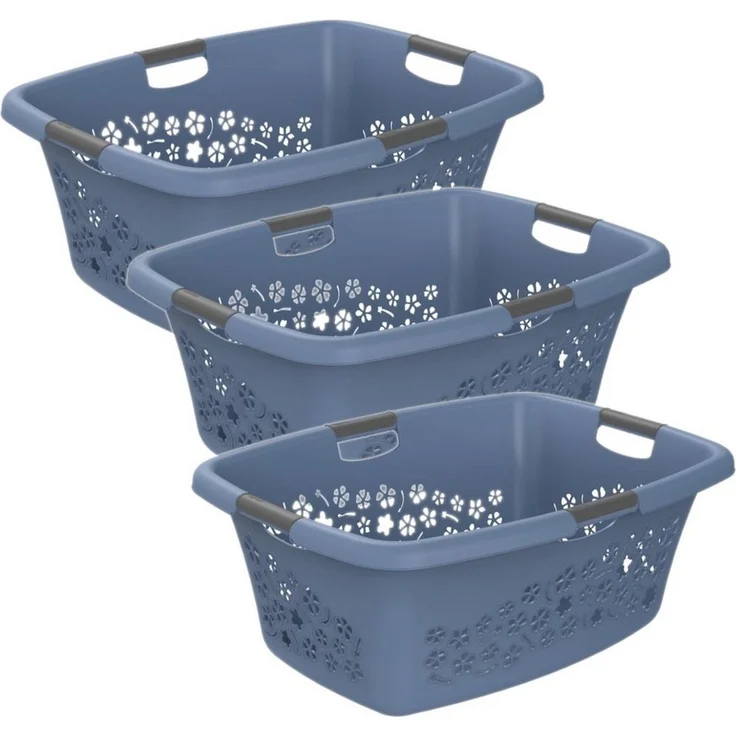 ROTHO Wäschekorb Flowers 3er-Set Wäschekorb 50l, Kunststoff (PP) BPA-frei (Wäschekorbset, 3er-Set), belastbare Tragegriffe – Bild 1