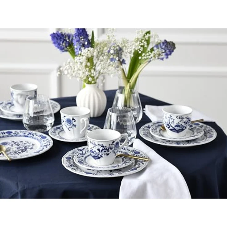 Creatable Kombiservice Flora Zwiebelmuster, 30-teiliges Geschirrset aus Keramik, Blau und Weiß, lebensmittelecht und stapelbar, 200 ml – Bild 5