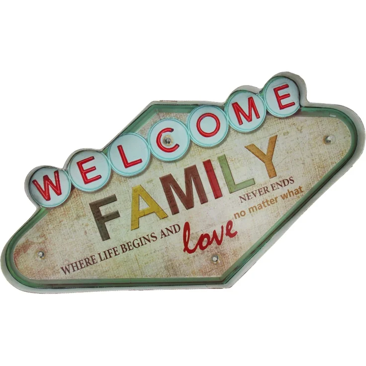 Forever Light Retro Metallschild LED „Welcome Family“ USB Wanddeko – Bild 2