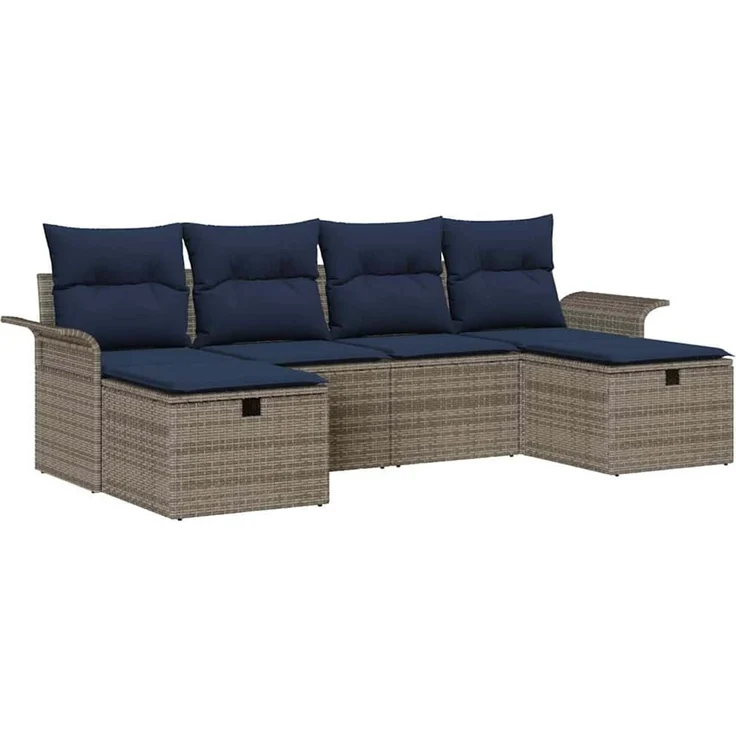 vidaXL Gartensofa-set mit Kissen mit Speicher 6 pcs Poly Rattan 3360256 – Bild 2