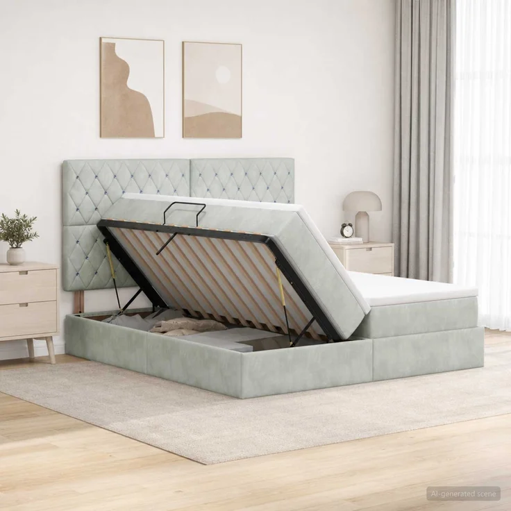 vidaXL Aufbewahrungsbett mit Kopfteil Hellgrau 180 x 200 cm Samt 3459813 – Bild 1