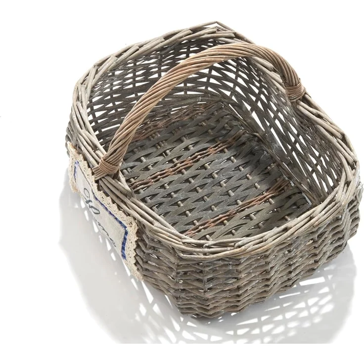 Kobolo Dekokorb Korb eckig Weide grey-washed mit Textil – Bild 4