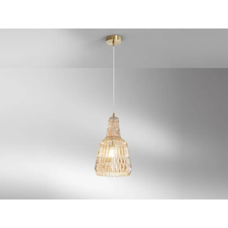 LED Hängelampe einflammig, Kristallglas Amber facettiert, Ø 23cm
