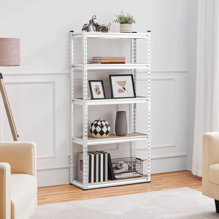 Yaheetech 5-stufiges Lagerregal Schwerlastregal mit verstellbaren Regalböden 75 x 30 x 153 cm Kellerregal Standregal Steckregal je Fach bis 175kg belastbar, Silbern – Bild 2