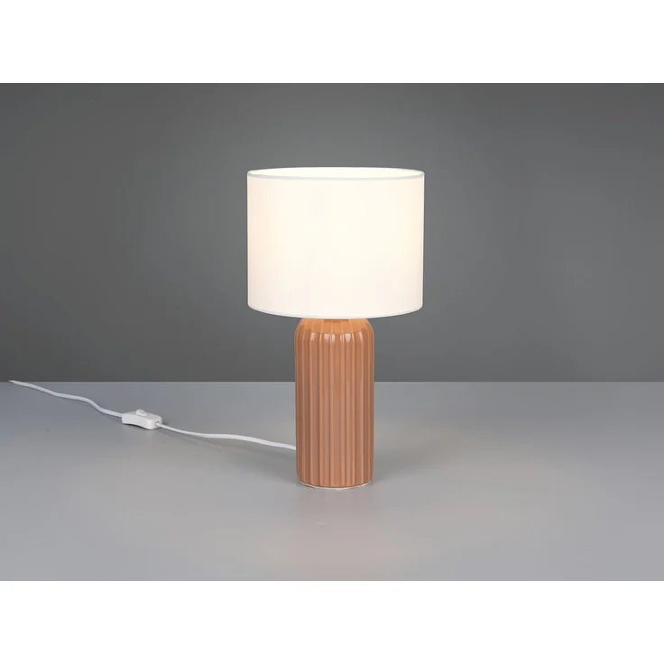 LED Tischleuchte mit Keramikfuß Mocca & Stoffschirm Beige, Höhe 36cm – Bild 3