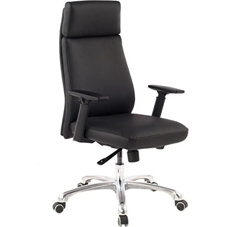 Bürostuhl PORTO Echt-Leder Schwarz ergonomisch mit Kopfstütze, Design Chefsessel Schreibtischstuhl ergonomisch mit Wippfunktion, Drehstuhl mit Armlehnen X-XL 120 kg – Bild 1