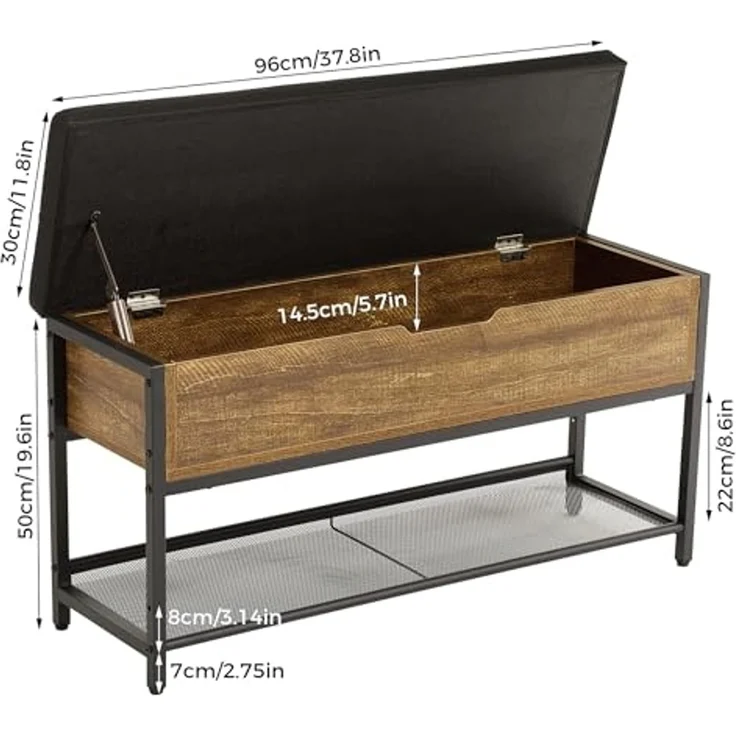 Mondeer Schuhbank Aufbewahrungsbank (2 Etagen), mit Verstellbarem Regal, mit gepolstertem Sitz und verdeckter Lagerung – Bild 3