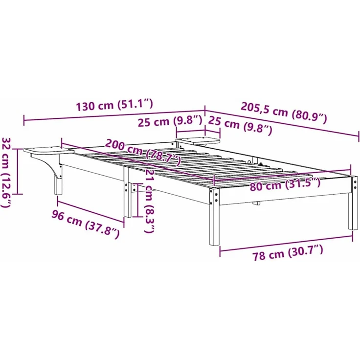 vidaXL Bettrahmen Wachsbraun 80 x 200 cm Massives Kiefernholz 873210 – Bild 10