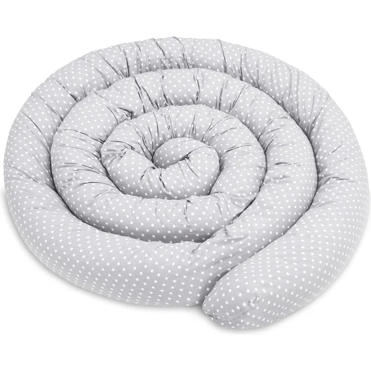 Totsy Baby Seitenschläferkissen Bettschlange Body Pillow 400 cm Baumwolle - Kopfkissen lang Bettrolle Schlafkissen Nackenrolle Kissen Oeko-Tex Tupfen auf Grau