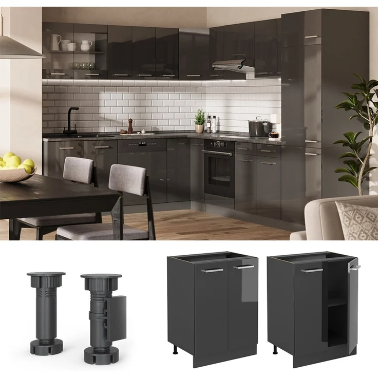 Küchenunterschrank R-Line Anthrazit Hochglanz 60 cm , AP Anthrazit Vicco – Bild 4