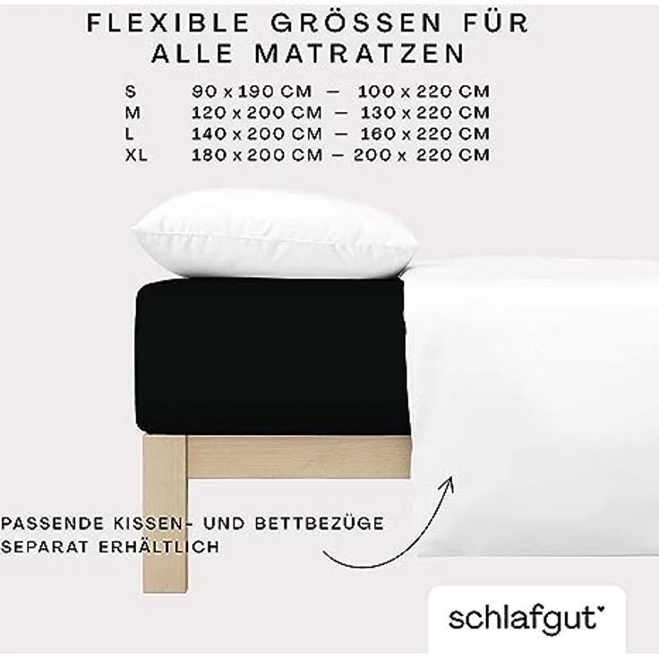 Schlafgut 'Pure' Spannbettlaken, Gummizug: rundum, für Matratzen bis 30cm Höhe, Bio-Baumwolle mit Elasthan, Off-black, M 120x200 cm - 130x220 cm – Bild 5