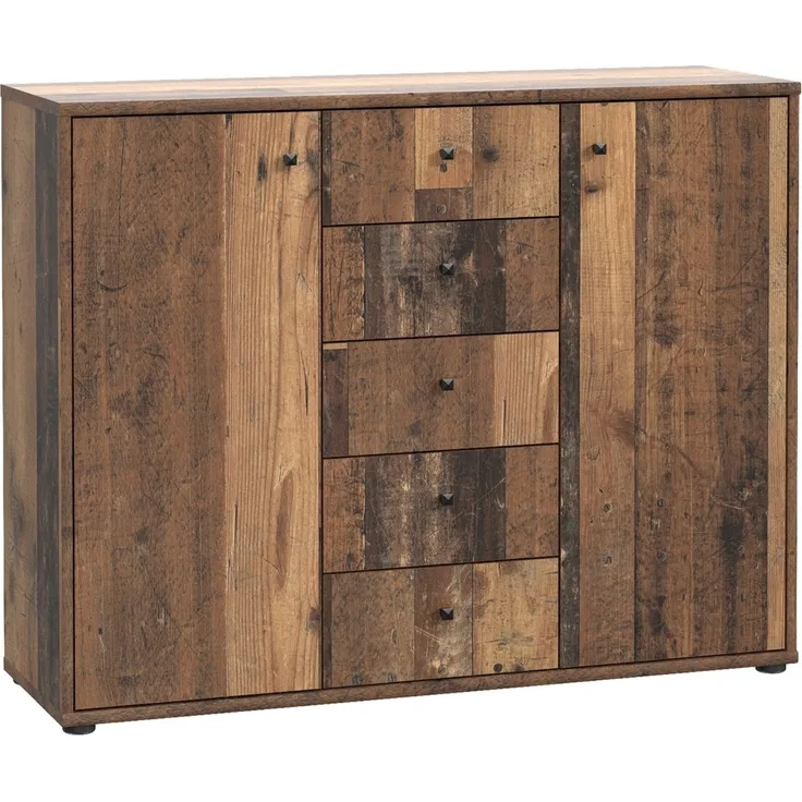 Sideboard >TEMPRA2< 2 Türen, 5 Schübe, Old-Wood Vintage Dekor - 108,8x85,5x34,8cm (BxHxT)