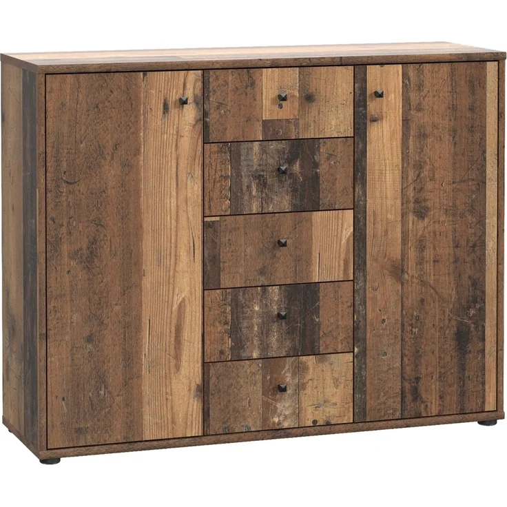 Sideboard >TEMPRA2< 2 Türen, 5 Schübe, Old-Wood Vintage Dekor - 108,8x85,5x34,8cm (BxHxT) – Bild 1