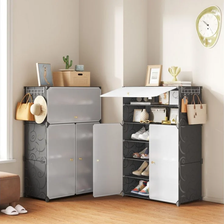 Mondeer Schuhregal Schuhschrank, mit Tür, Kunststoff, Platzsparend, 6 Ebenen für 18 Paar Schuhe – Bild 3