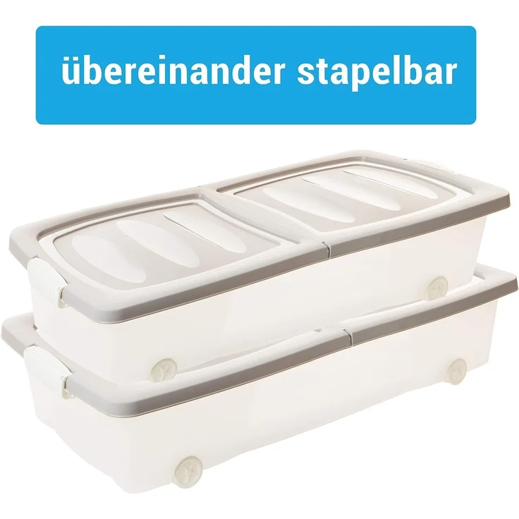Centi Aufbewahrungsbox Flache Unterbettbox mit Rollen und Deckel, transparent (3er-Set) – Bild 3