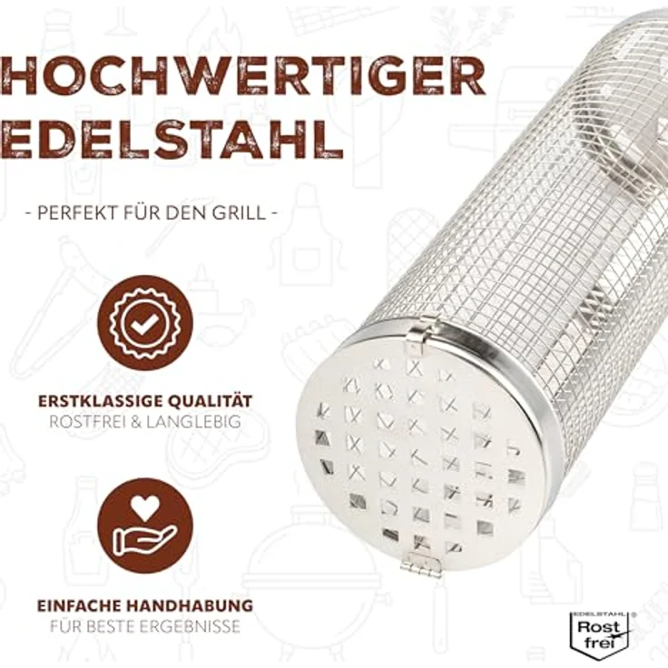 eluno Grillkörbe 2er Set aus Edelstahl, ca. 46 x 8,5 x 8,5 cm (B/H/T) – Bild 5
