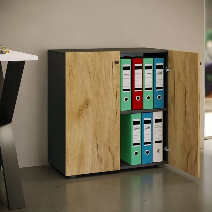 VCM Büroschrank Lona 919443 Anthrazit / Honig-Eiche B. 70 x H. 74 x T. 40 cm – Bild 2