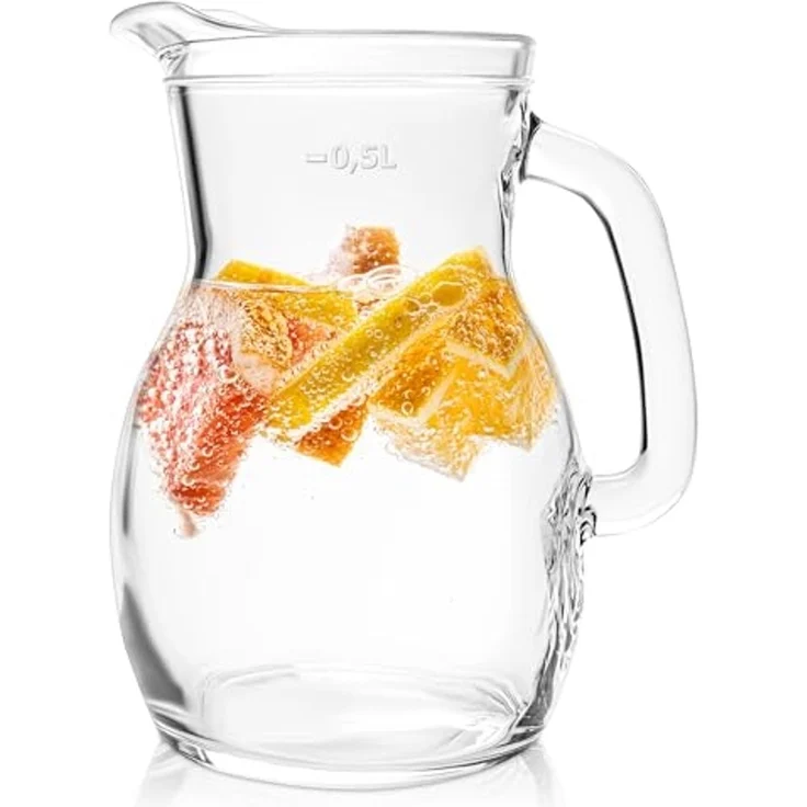 KONZEPT Wasserkrug Glaskrug Transparent Ergonomischer Griff, (1-tlg), Volumen: 1L, 500 ml, 250 ml. Set 1/2/3 Stk. – Bild 1
