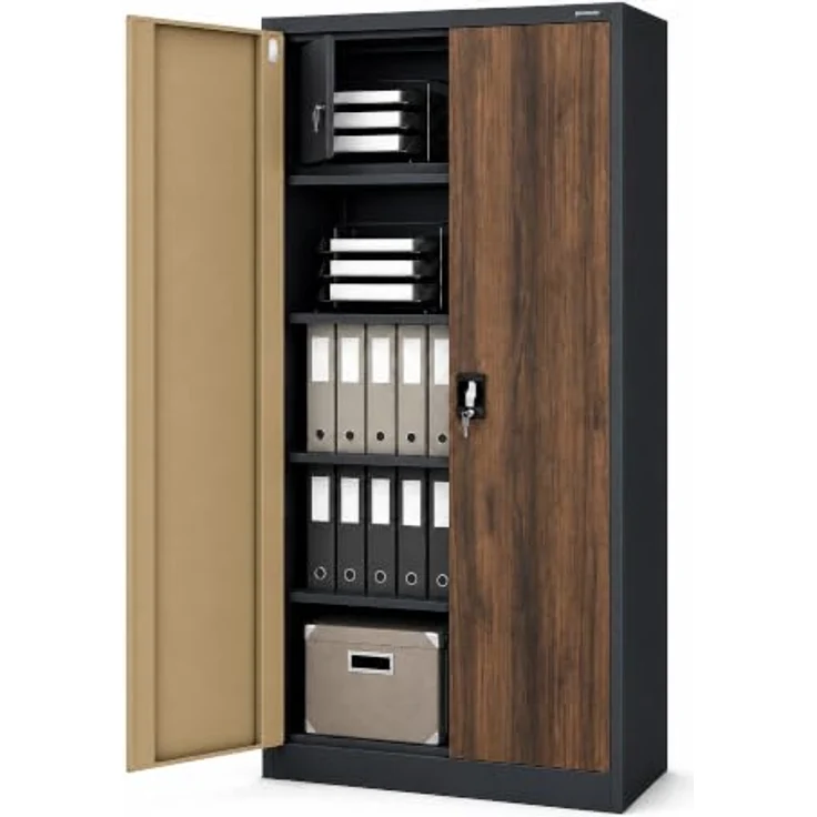 Jan Nowak Metallschrank abschließbar Aktenschrank Metall Büroschrank Ordnerschrank Archivschrank Stahlschrank mit Fachböden Schloss Stauraum für 48 Ordner Dokumente, 185 x 90 x 45 cm – Bild 1