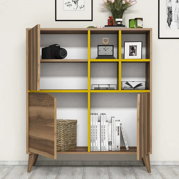 Skye Decor 'Pulse - Walnut, Yellow' Mehrzweckschrank, Walnuss / Gelb, 100 x 115 x 30 cm – Bild 2
