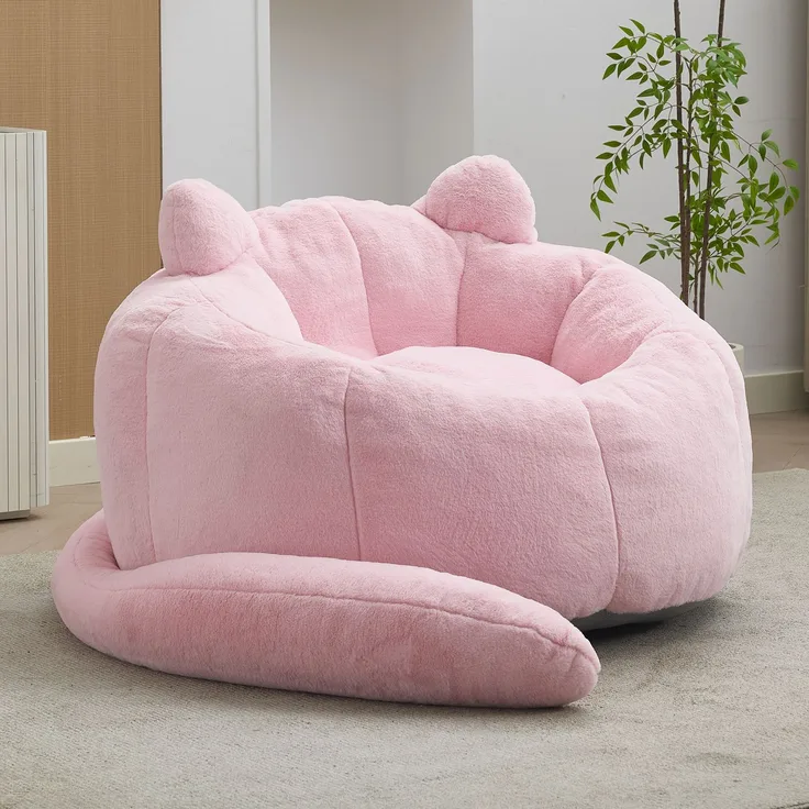 Katzenförmiges Sofa mit langem Tai Erwachsener Beanbag Sofa ohne Installation Geeignet für verschiedene Umgebungen wie Wohnzimmer, Schlafzimmer usw, Entspannen und genießen Sie das Leben, rosa--Rosa--112x112x77cm--YOUDENOVA