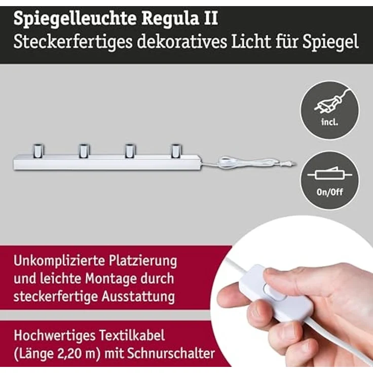 Paulmann 80100 Spiegelleuchte Regula II Stecker 4-flammig E14 Chrom IP44 – Bild 2