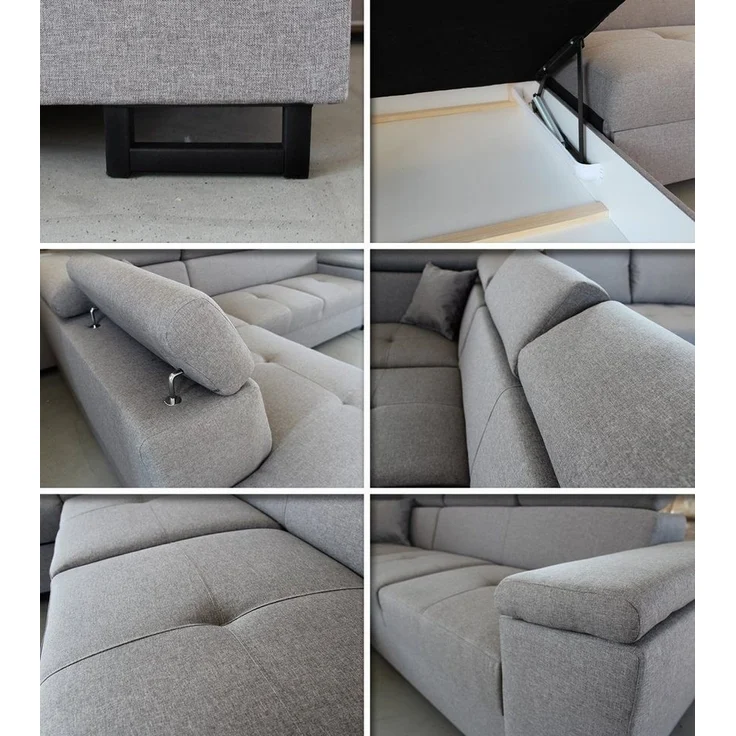 Ecksofa Natan mit Schlaffunktion und einstellbare Kopfstützen - Wohnlandschaft mit Metallfüßen, Couchgarnitur, Bettkasten, Sofa (Ecksofa Rechts, Dunkelgrau (Kronos 22)) – Bild 3