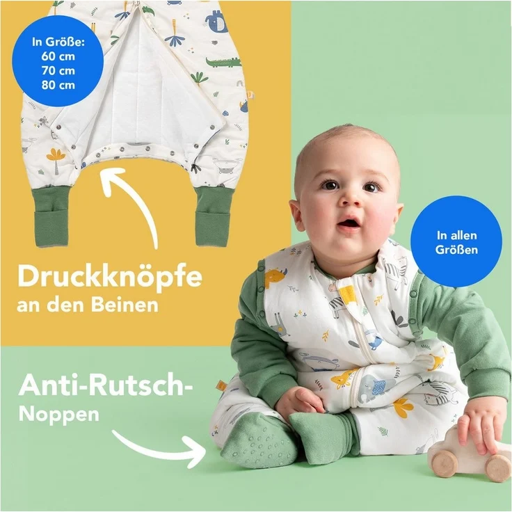 Schlummersack Kinderschlafsack, Schlafsack mit Füßen und umklappbaren Bündchen, 1.0 Tog OEKO-TEX – Bild 2