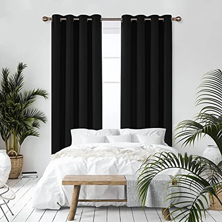 Deconovo Wohnzimmer Gardinen Vorhänge mit Ösen Verdunkelung Schwarz | 2er Set, H200 x B140 cm, Thermo Vorhänge, Schlafzimmer Gardinen, Wohnzimmer Vorhang, Blackout Curtains, Sichtschutz – Bild 6