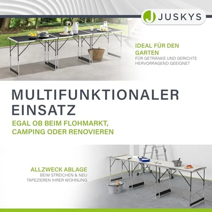 Juskys Multifunktionstisch 3 teilig - klappbar, höhenverstellbar - Alu Klapptisch 100x60 cm - Flohmarkt, Tapeziertisch, Campingtisch - Tisch Schwarz – Bild 9