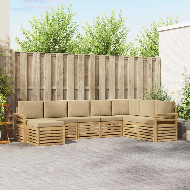vidaXL Outdoor-Sofagarnitur 8 stk. 8-Sitzer Weiß und Beige Polyester 3392318 – Bild 1