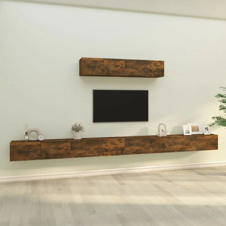 6-tlg. TV-Schrank, Lowboard TV Räuchereiche Holzwerkstoff – Bild 1