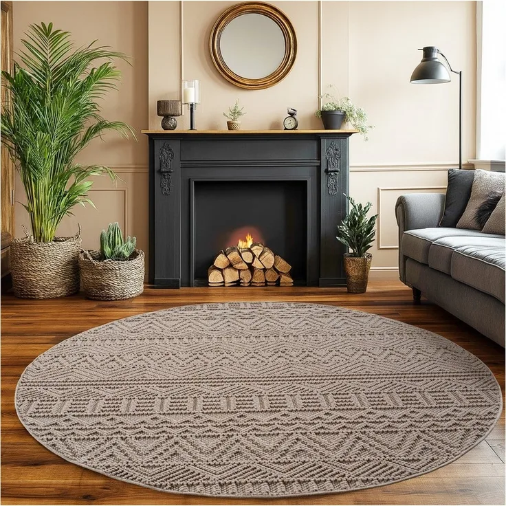 SIMPEX24 Designteppich Einfarbig Boucle Loop, Rund, Höhe: 7 mm, Teppich Wohnzimmer, Schlafzimmer, Gästezimmer