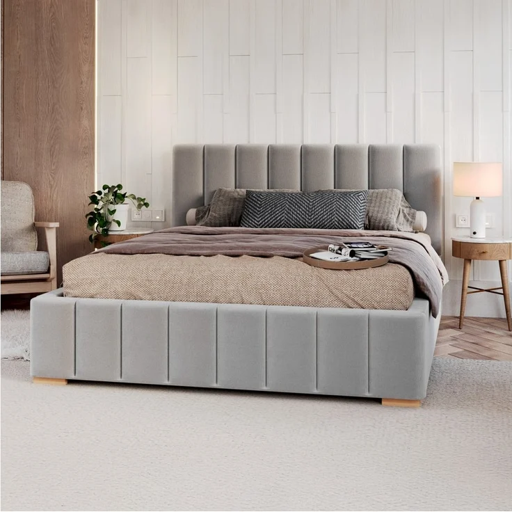 FDM Polsterbett DENTON modern mit Bettkasten MADE IN EU - mit hochwertigem Paris Bezug (verfügbar 90x200 120x200 140x200 160x200 180x200cm, Bettrahmen, Bett, mit großen gepolsterten Kopfteil, mit Bettkasten zum aufklappen), Hebbarer Metallrahmen, Bettk... – Bild 5
