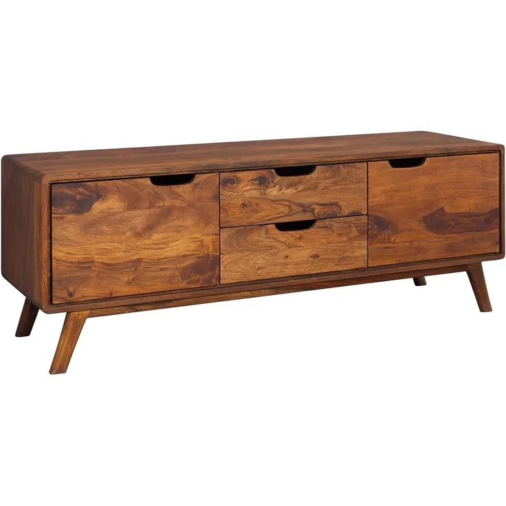 Massivmoebel24 Sideboard (Lowboard Sheesham 134x40x49 walnuss lackiert MALMÖ 2 #102)