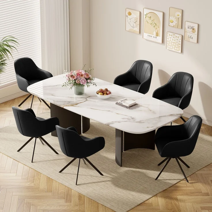 Hawthyhome 4-Fußstuhl Esszimmerstuhl drehbar mit Armlehne, 360° Drehfunktion, ergonomische Sitzschale, Kunstlederbezug, stabiles schwarzes Metallgestell, moderner Küchenstuhl für Esszimmer, Wohnzimmer, Büro & Homeoffice, Schwarz – Bild 1