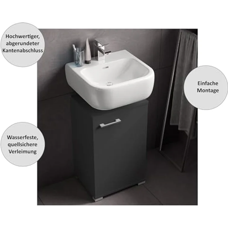 Fackelmann Easy Waschbeckenunterschrank in Anthrazit – 40cm Breite, Flexibler Türanschlag, Modernes Design und praktischer Stauraum, inkl- Füße – Made in Germany – Bild 7