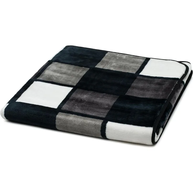 Gözze - Weiche Kuscheldecke, Cashmere Feeling, Hohes Stoffgewicht 500 g/m², Antigua, 150x200 cm - Anthrazit/Schwarz/Weiß