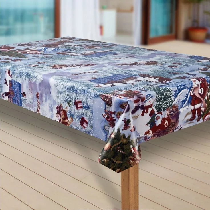 laro Tischdecke Wachstuch-Tischdecken Abwaschbar Weihnachtsmann blau rechteckig – Bild 4