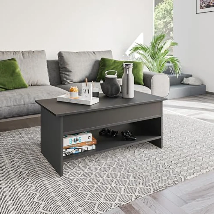 KOMTO Couchtisch Höhenverstellbar Wohnzimmertisch mit Stauraum Aufklappbar Sofatisch (Kaffeetisch Stubentisch, Spanplatte, Coffee Table Tokyo 98,4 x 50,4 x 48 cm) – Bild 3