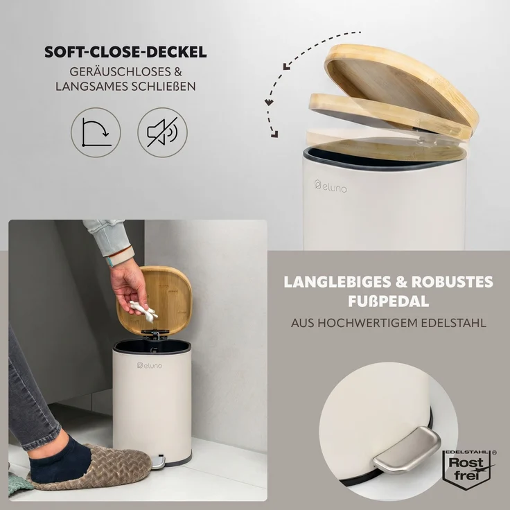 eluno Badezimmer Zubehör Set FRAMURA 2tlg. bestehend aus 1 Kosmetikeimer, 1 WC-Garnitur, Metall, Beige – Bild 3