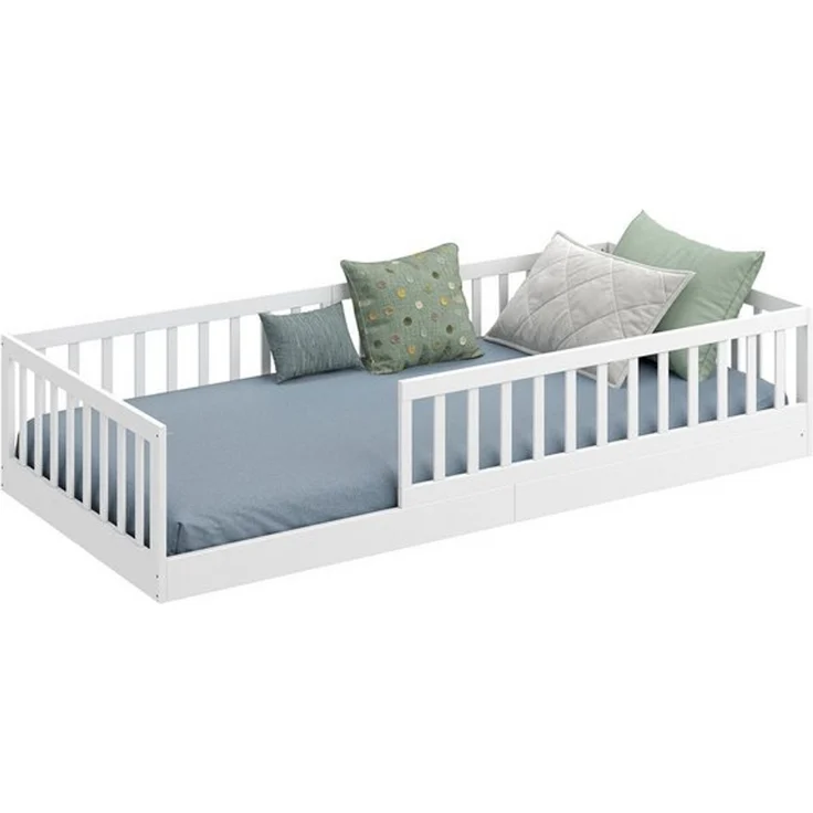 CADANI Timi 2in1 Bodenbett 90x200 cm Montessori Kinderbett mit abnehmbaren Rausfallschutz inkl. Lattenrost, Kiefer Massivholz, weiß - 3 Aufbauvarianten, bis 150 kg belastbar, umbaubar – Bild 4