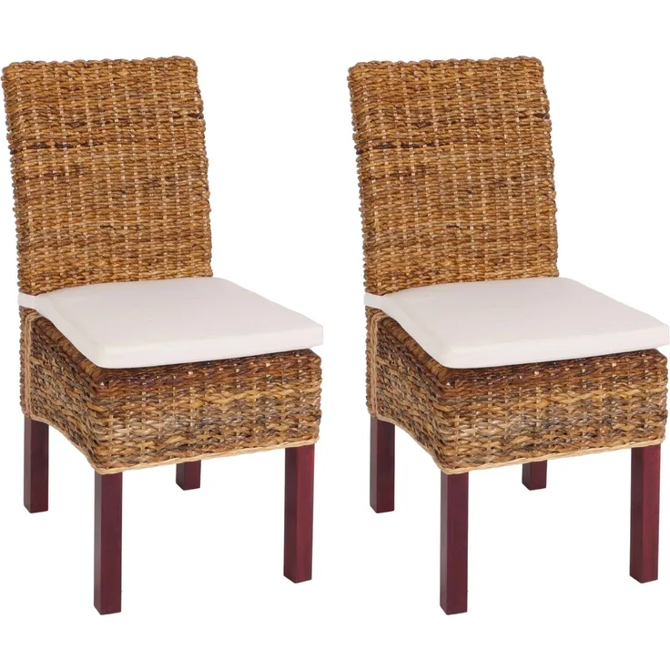 2er-Set Esszimmerstuhl Korbstuhl M69 Stuhl BALI Bananengeflecht ~ hell, mit Kissen