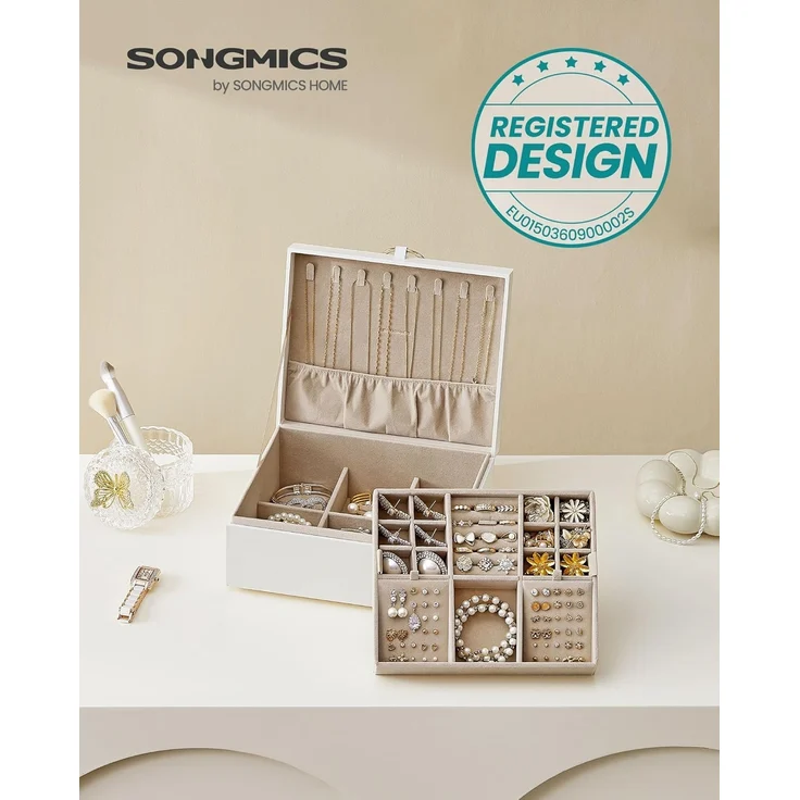 Songmics Schmuckkasten, 2 Ebenen, Schmuckkasten mit Griff, Schmuckbox – Bild 2