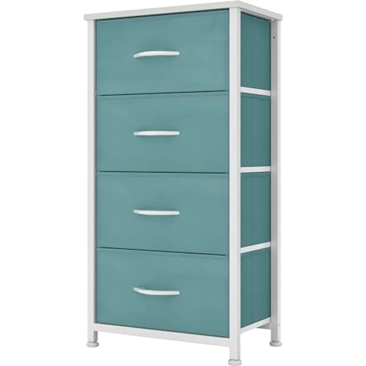 YITAHOME Kommode,Kommode mit 4 Schubladen,Schrank,Stoffschubladen mit Griffen,Metallgestell,Dauerhaft,Grün