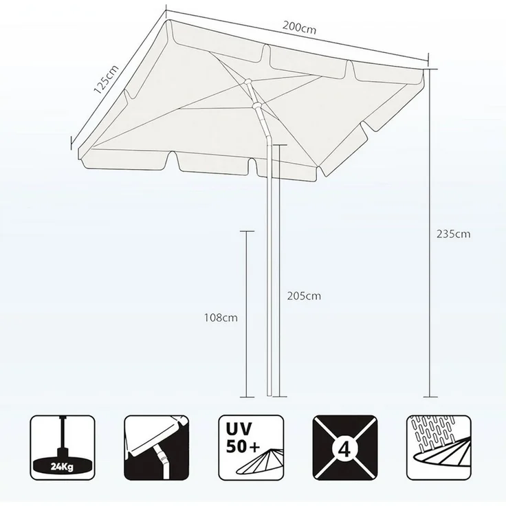 Sekey Sonnenschirm 200 x 125 cm Balkonschirm Rechteckig Sonnenschirm mit Schutzhülle, LxB: 200x125 cm, Abknickbar, Sonnenschutz UV50+, Marktschirm für Terrasse, Garten – Bild 2