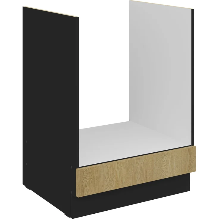 Küchen Herdunterschrank 60 cm CREMONA Eiche hell + Schwarz matt Küche Küchenzeile Küchenblock Einbauküche – Bild 1